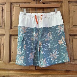 REI Boy's Size‎ XL (18) White Blue Tropical Print Swim Trunks Surf Summer Beach